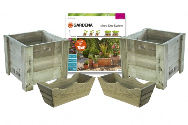 PACK - Set de inicio para macetas M + 2 Maceteros Elche 40 Autoclave + 2 Jardineras Balcón Ondulada 50